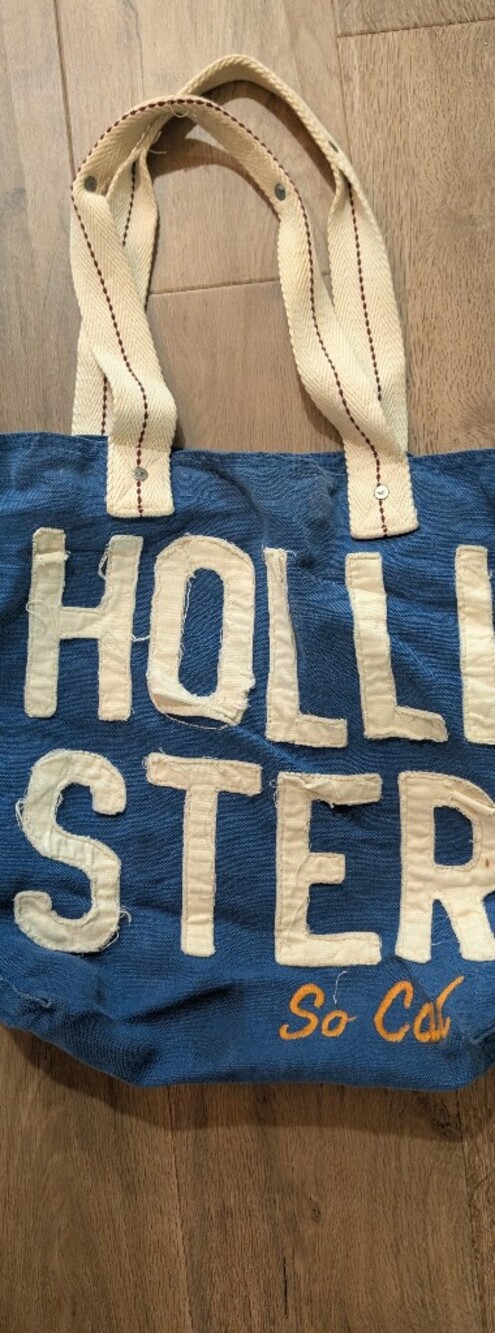 Vintage Hollister Blue Canvas Tote with Cream Handles and Lettering
